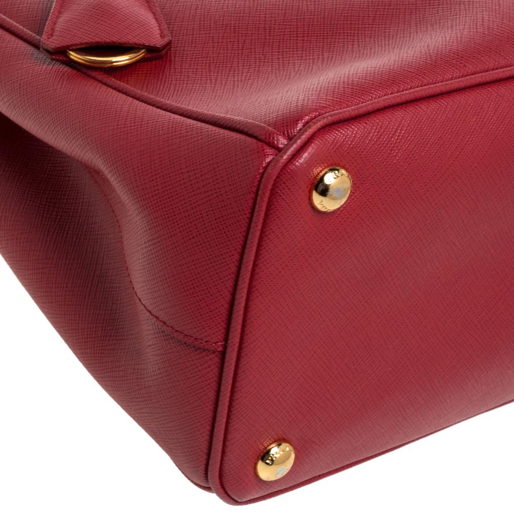 Women's Prada Red Saffiano Lux Leather Small Galleria Double Zip Tote