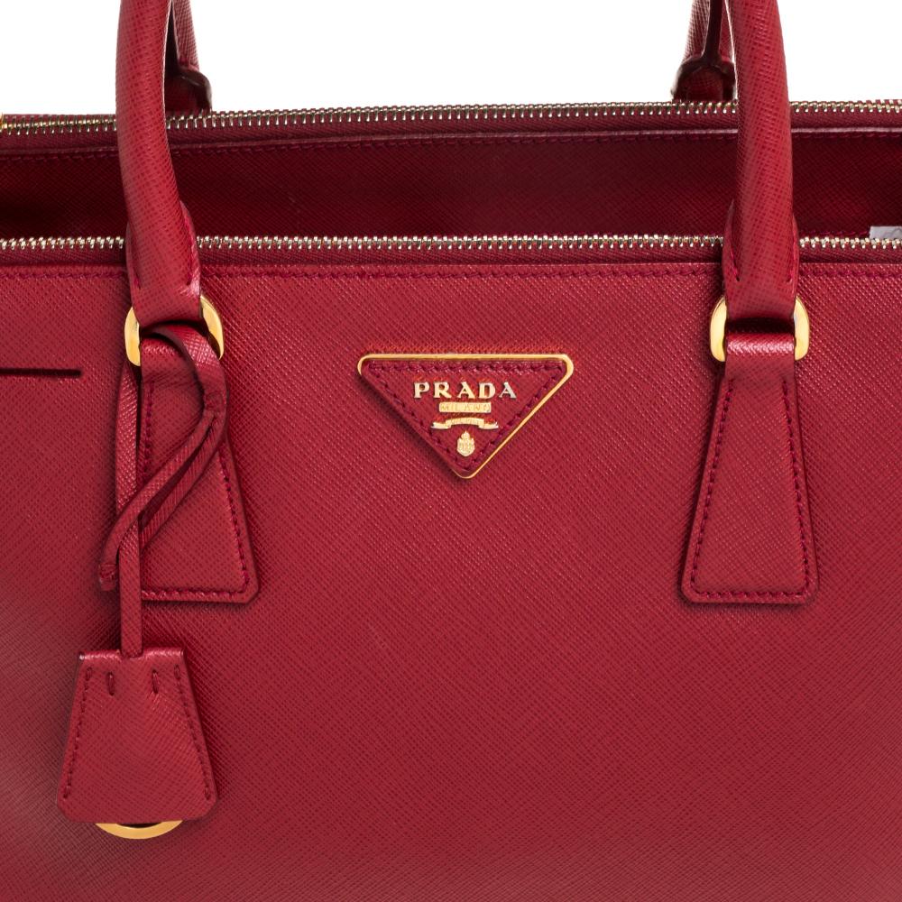 Prada Red Saffiano Lux Leather Small Galleria Double Zip Tote 1