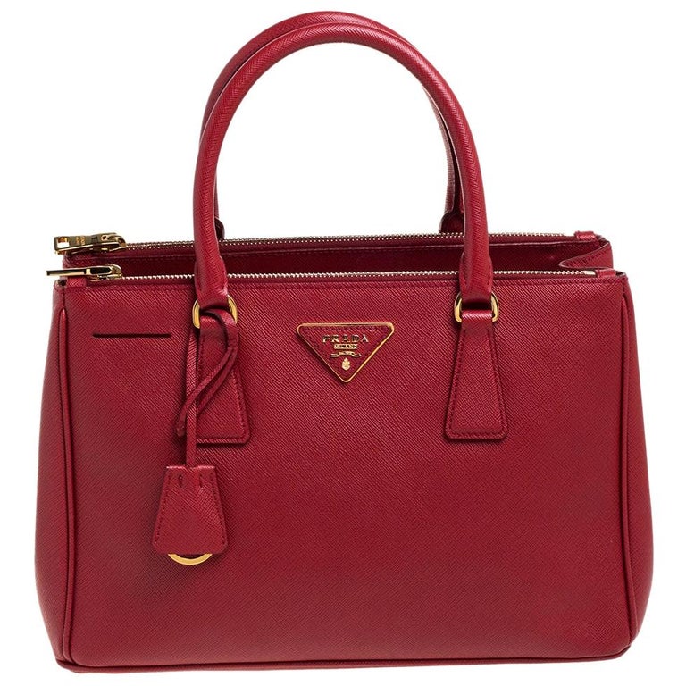 Prada Red Saffiano Lux Leather Small Galleria Double Zip Tote at 1stDibs