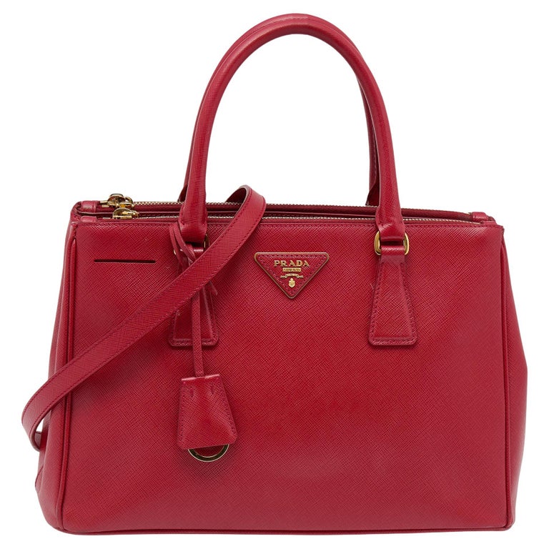 Prada Red Saffiano Lux Leather Small Galleria Double Zip Tote at 1stDibs