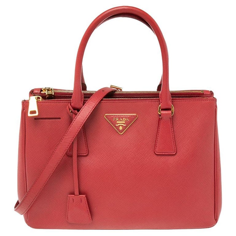 Prada Red Saffiano Lux Leather Small Galleria Double Zip Tote at 1stDibs