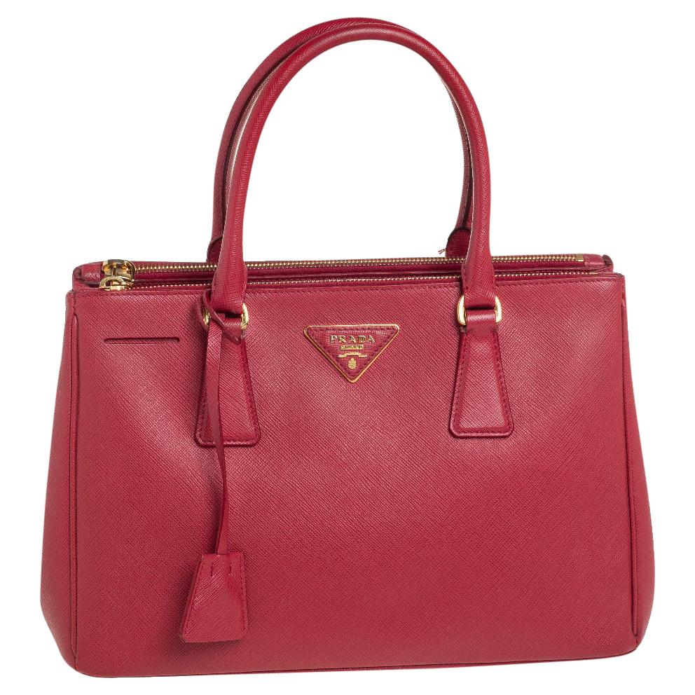 Prada Red Saffiano Lux Leather Small Galleria Tote