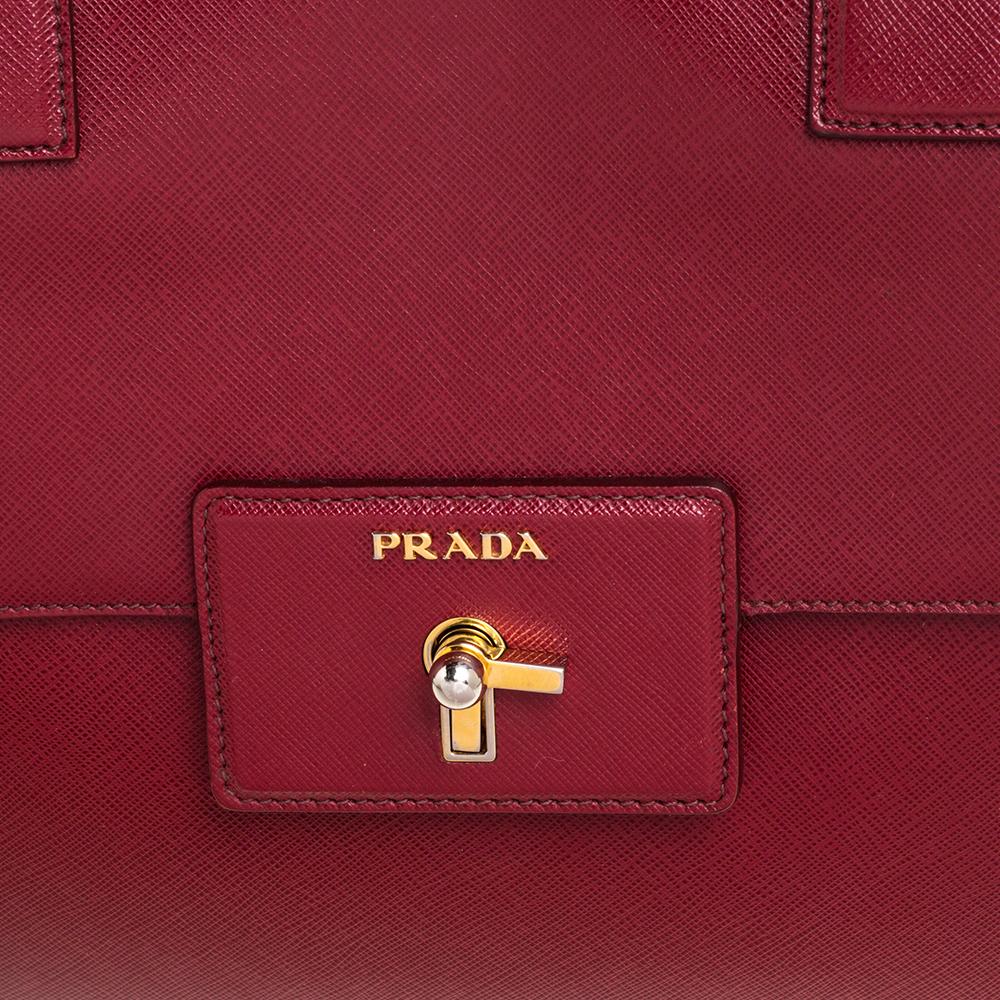 Prada Red Saffiano Lux Leather Spazzolato Gusset Top Handle Bag 1