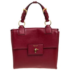Prada Red Saffiano Lux Leather Spazzolato Gusset Top Handle Bag