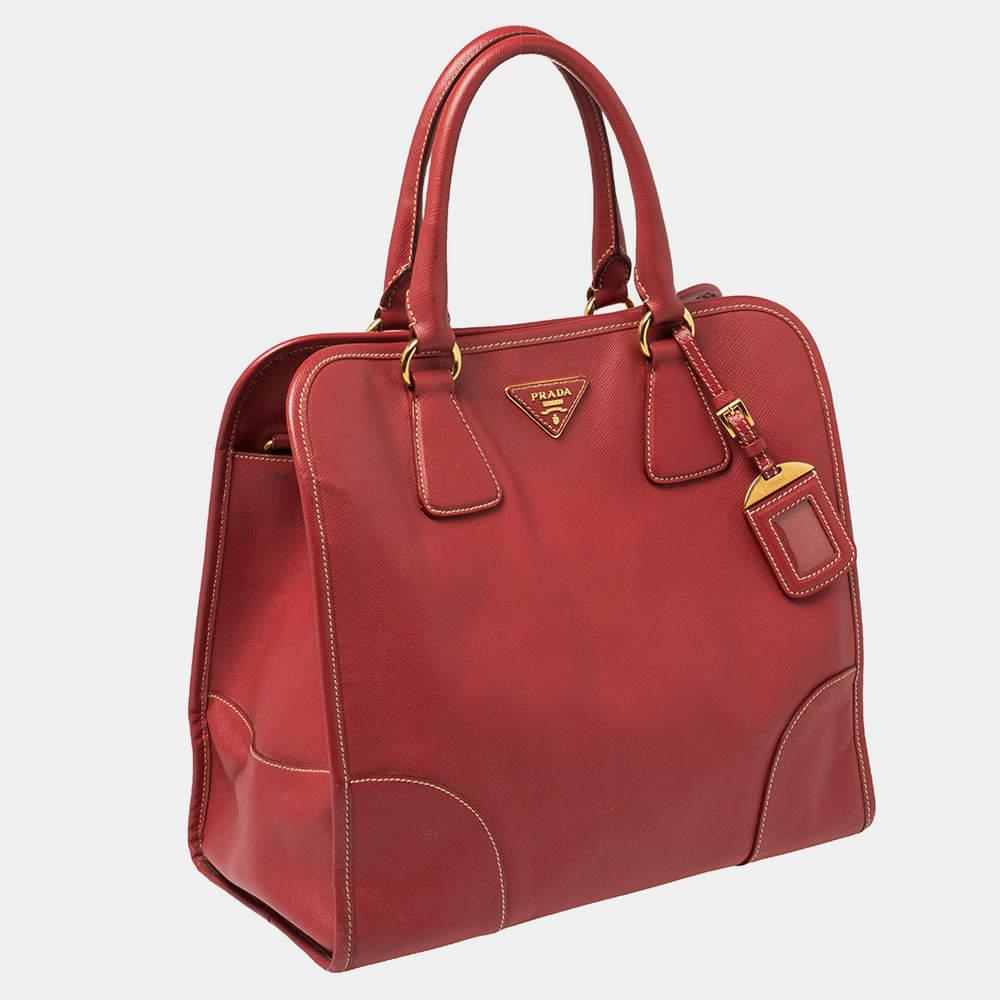 Women's Prada Red Saffiano Lux Leather Tote For Sale
