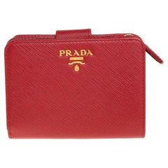 Prada Red Saffiano Metal Leather Compact Wallet