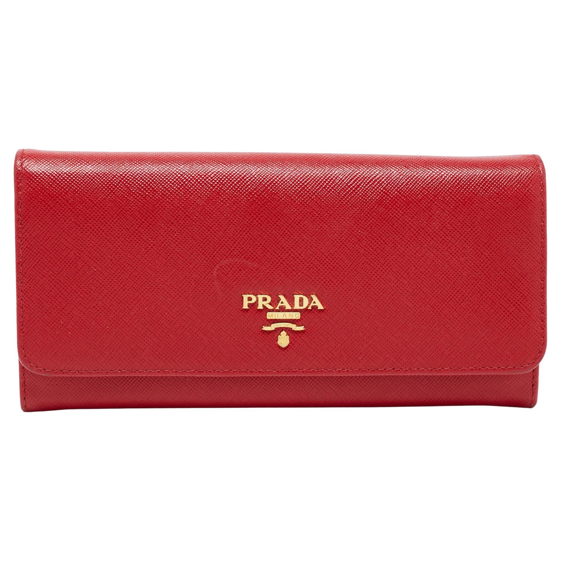 Prada Red Vitello Leather Flap Continental Wallet at 1stDibs