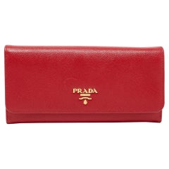 Prada Red Saffiano Metal Leather Flap Continental Wallet