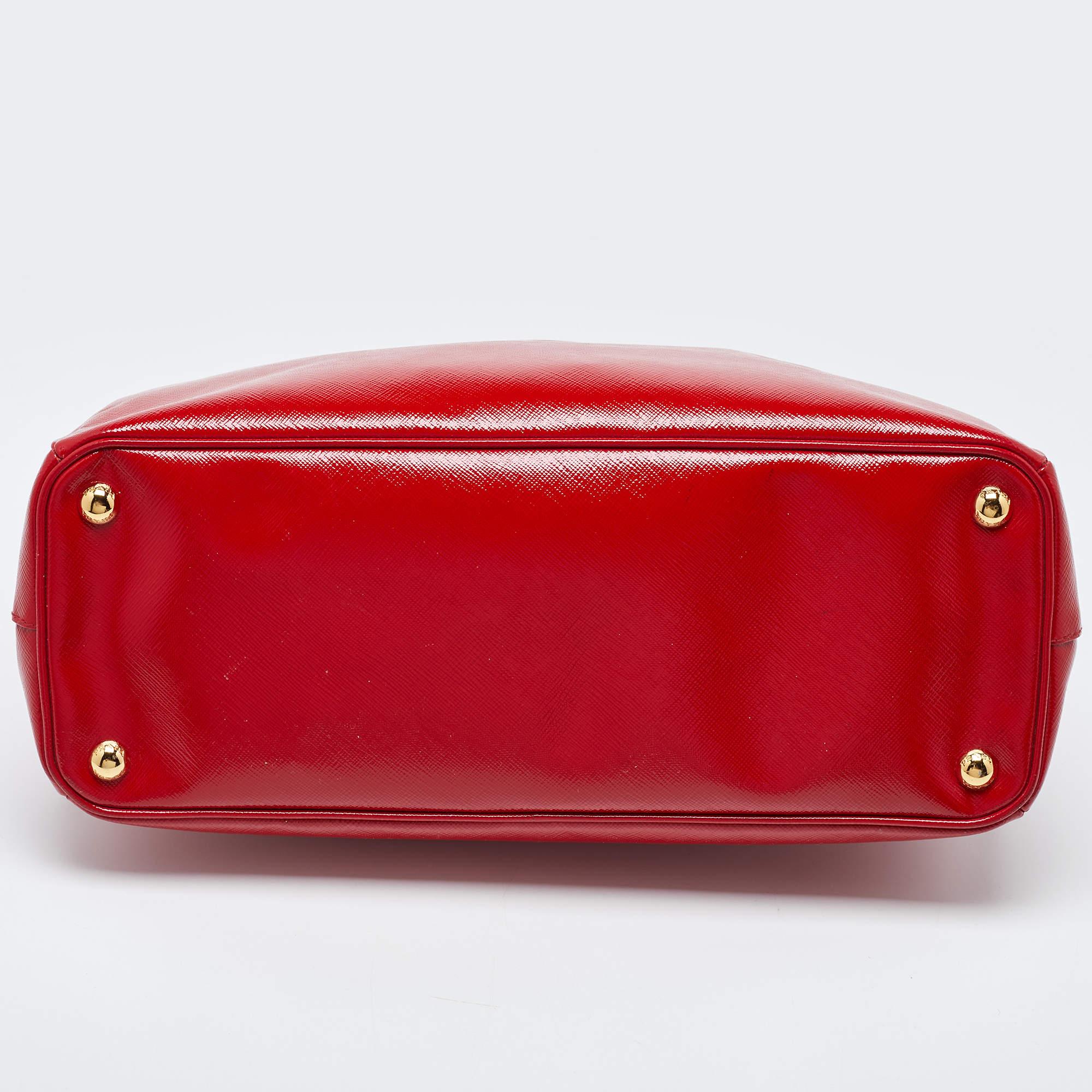 Women's Prada Red Saffiano Patent Leather Double Handle Open Tote