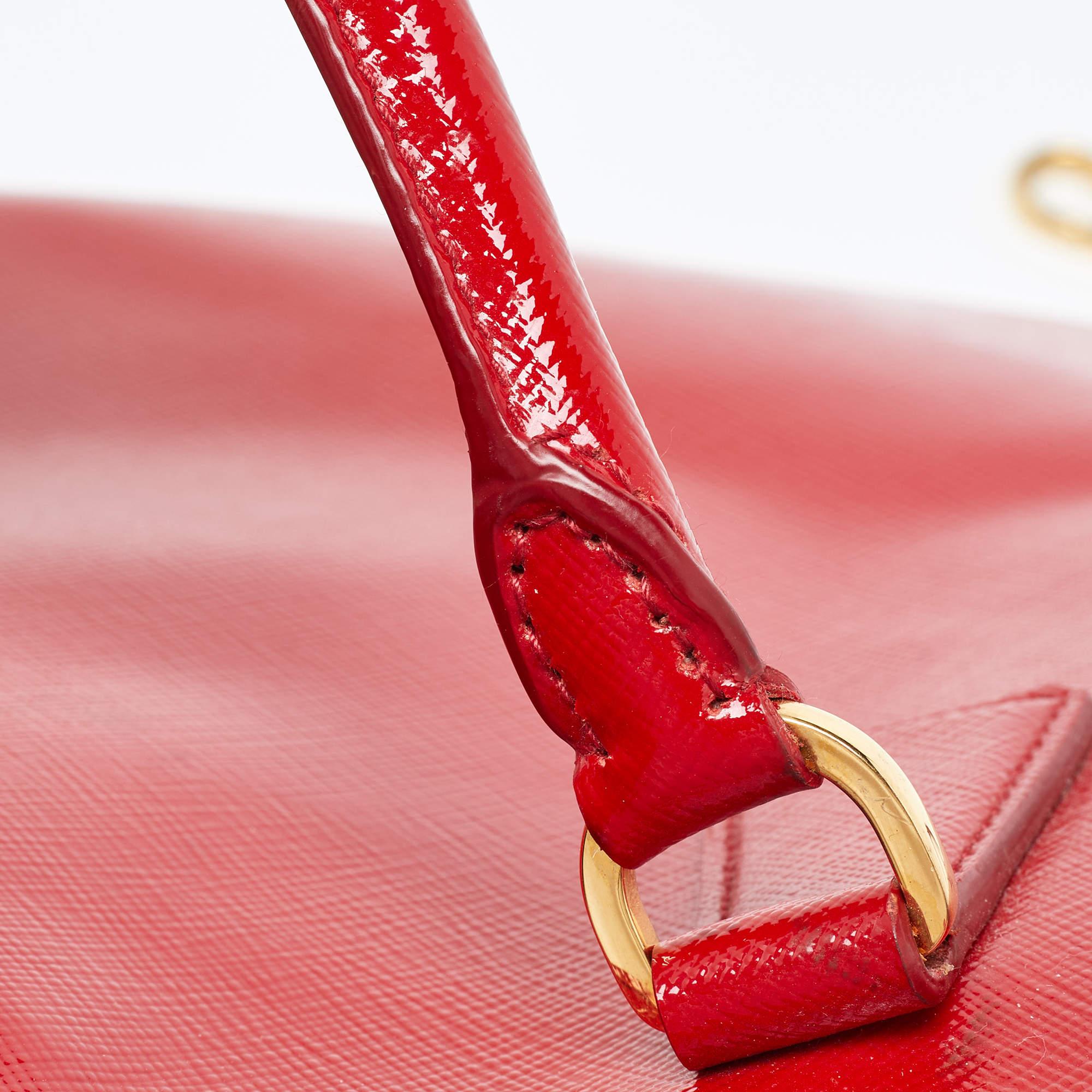 Prada Red Saffiano Patent Leather Double Handle Open Tote 3