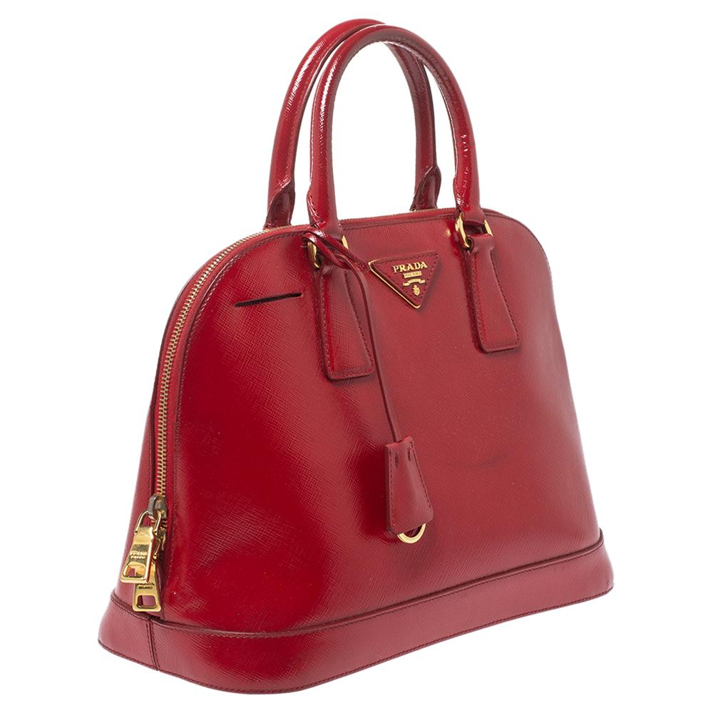 Women's Prada Red Saffiano Patent Leather Promenade Satchel