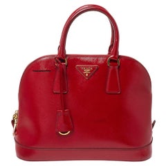 Prada Red Saffiano Patent Leather Promenade Satchel