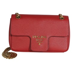 Prada Red Saffiano Pattina Shoulder Flap Bag