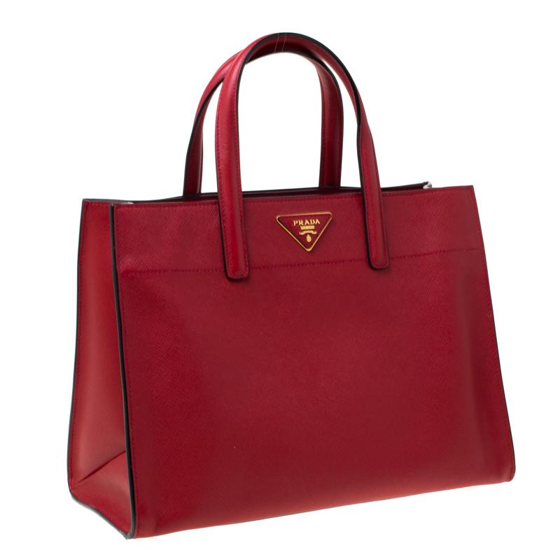 Women's Prada Red Saffiano Soft Leather Tote