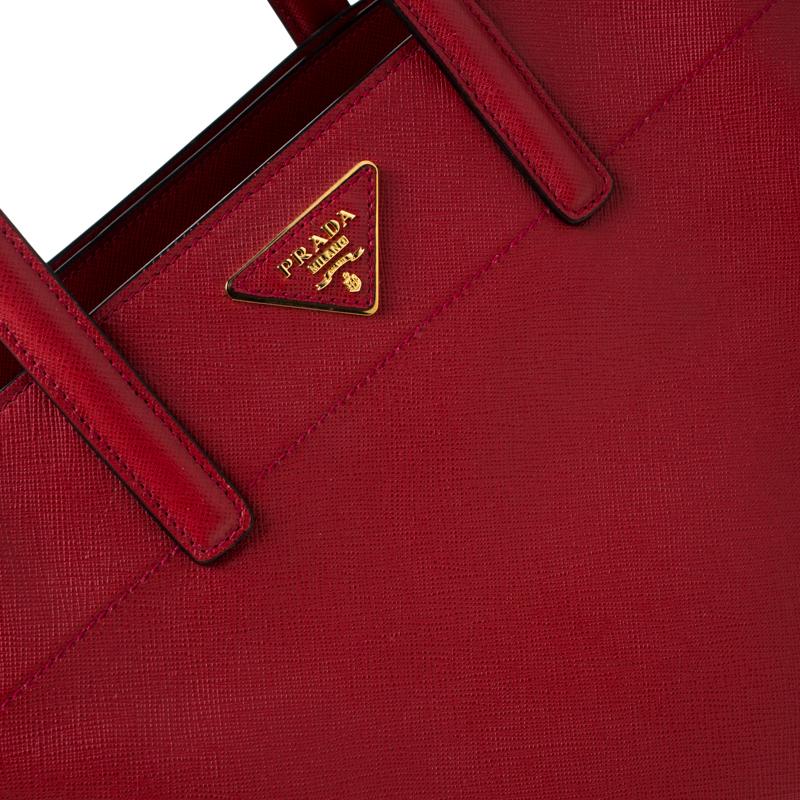 Prada Red Saffiano Soft Leather Tote 4
