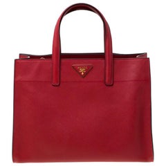 Prada Red Saffiano Soft Leather Tote