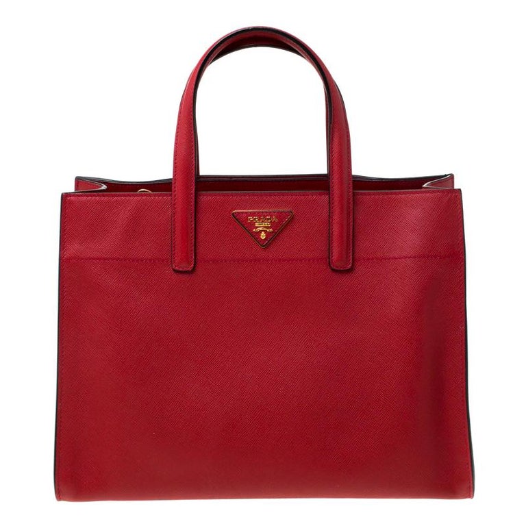Prada Red Saffiano Soft Leather Tote at 1stDibs