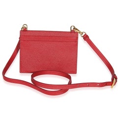 Prada Red Saffiano Triangle Card Holder With Strap