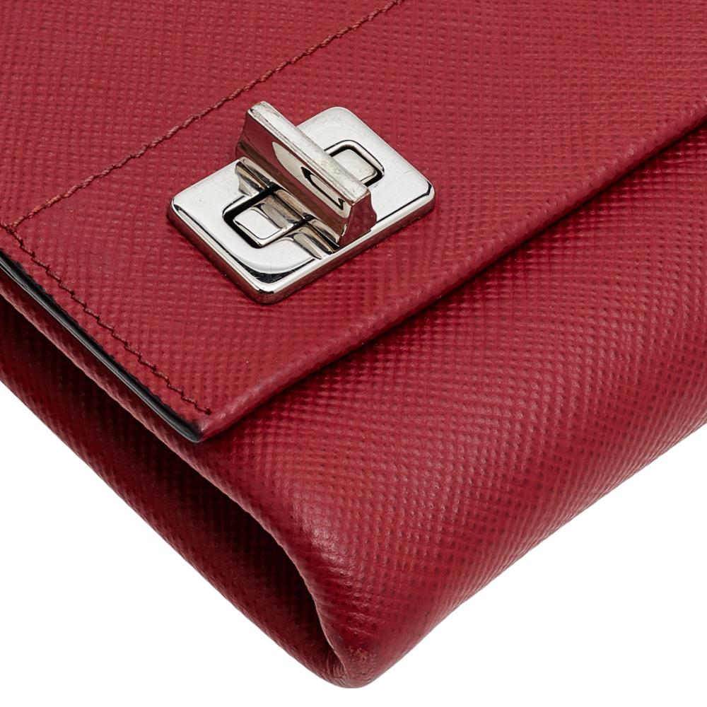 Prada Red Saffiano Turnlock Chain Shoulder Bag 4