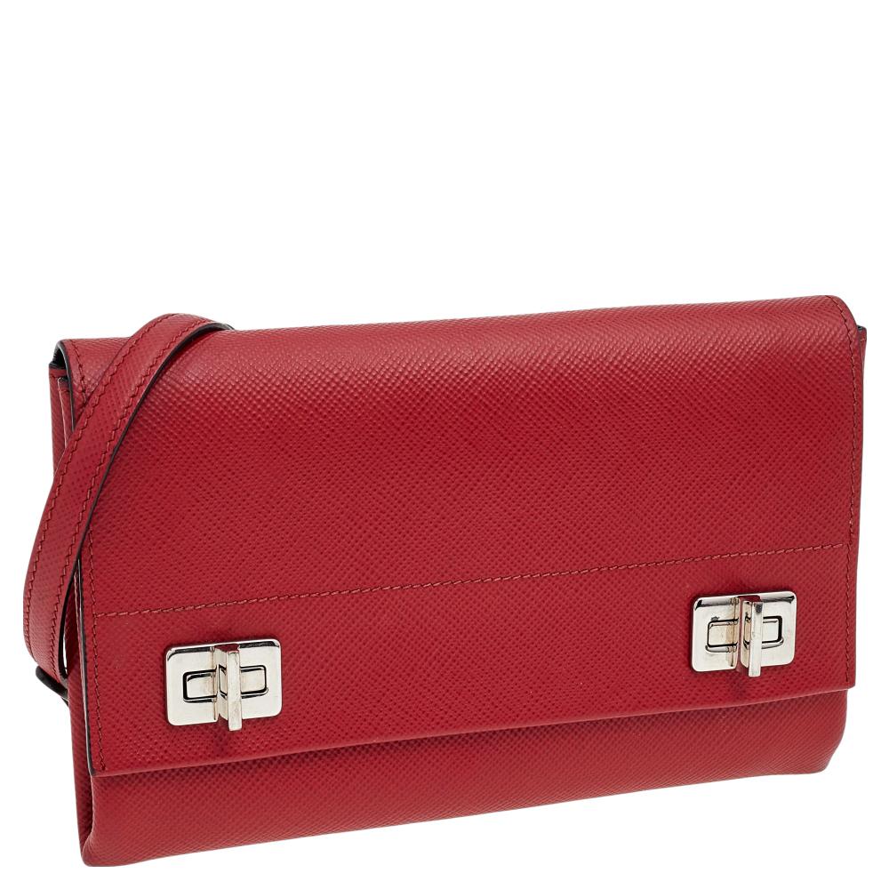 Prada Red Saffiano Turnlock Chain Shoulder Bag at 1stDibs prada