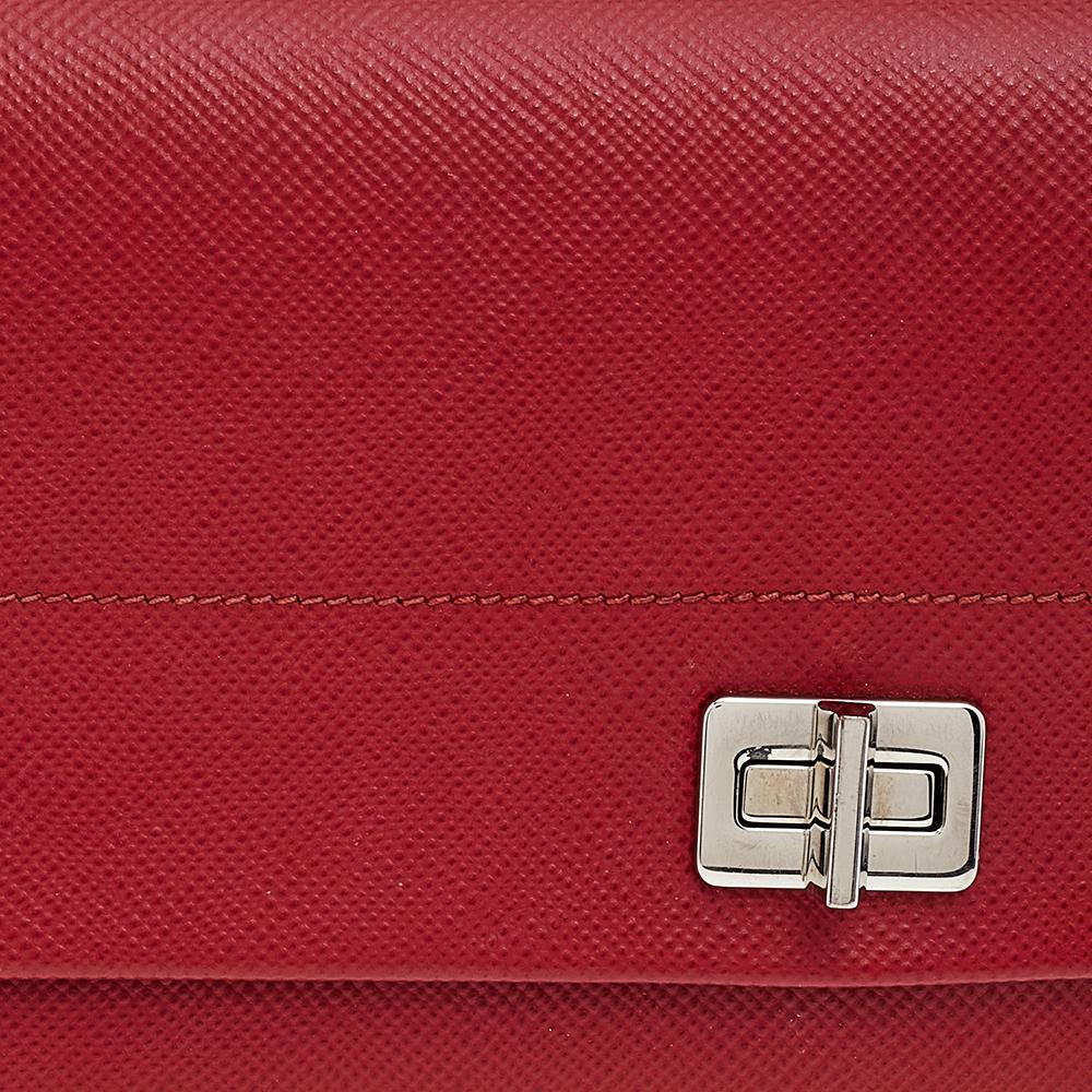 Prada Red Saffiano Turnlock Chain Shoulder Bag 2