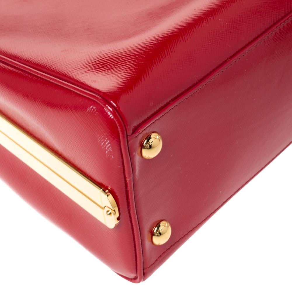 Prada Rot Saffiano Vernice Leder Pyramide Rahmen Top Handle Tasche 6