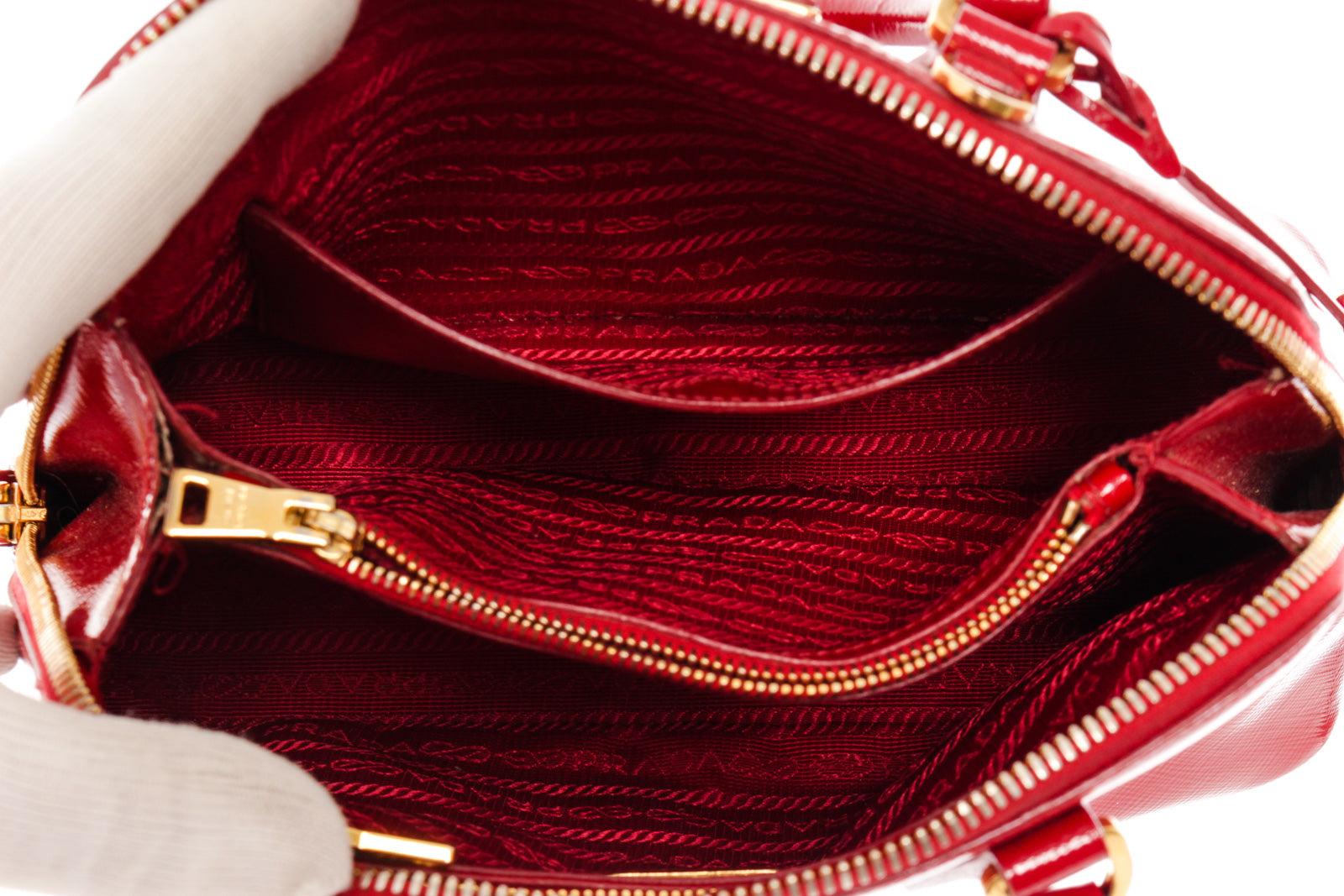 Prada Red Saffiano Vernice Leather Top Handle Handbag 3