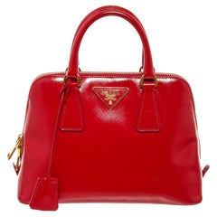 Vintage Prada Red Saffiano Vernice Leather Top Handle Handbag