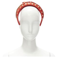 PRADA red satin gold pailette studded bow puffy headband