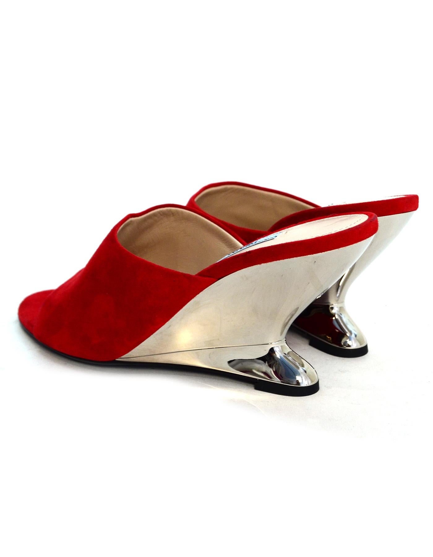 Prada Red Sculptural Metallic Wedge Heel Mules sz 39.5 rt $850 In New Condition In New York, NY
