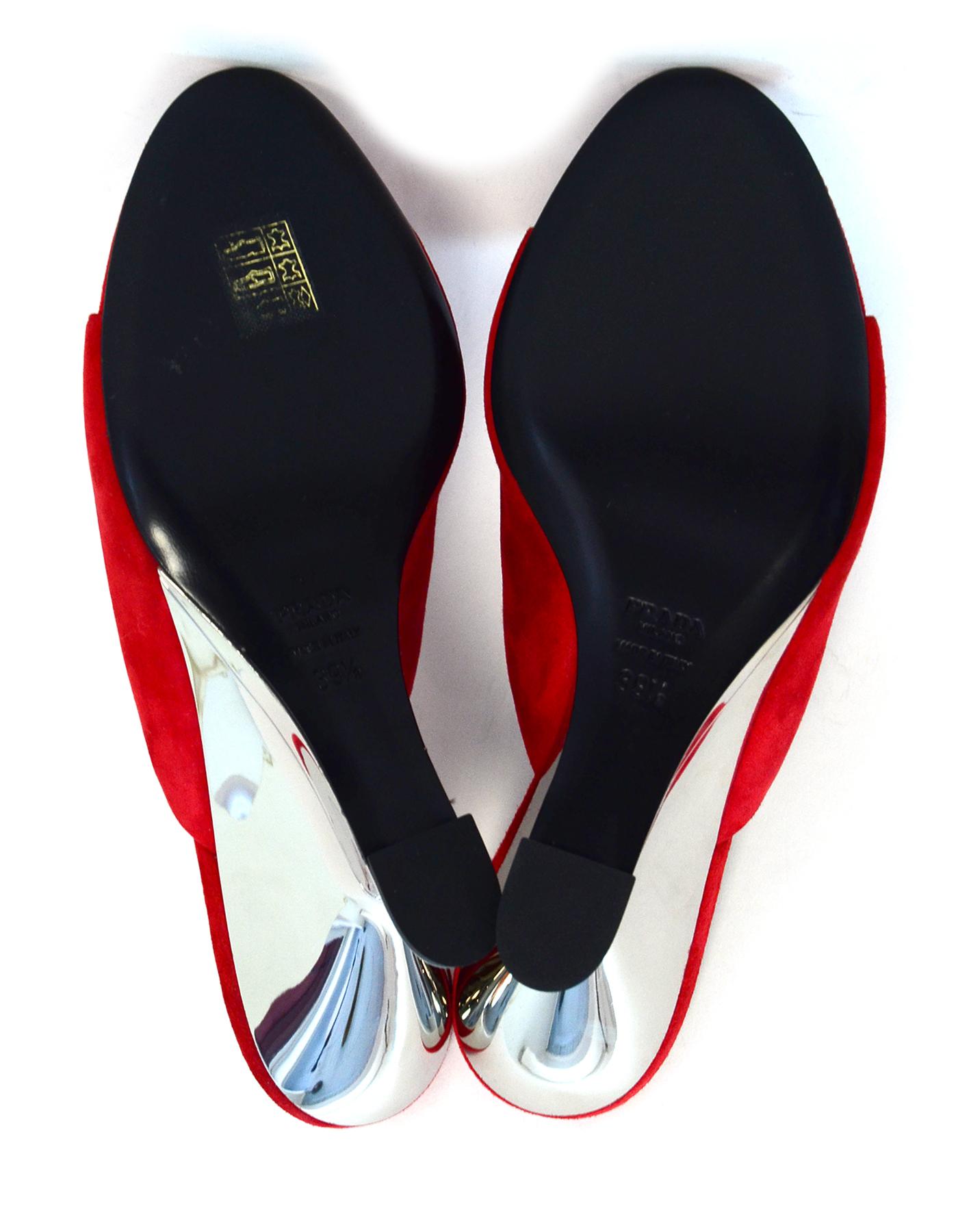 Women's Prada Red Sculptural Metallic Wedge Heel Mules sz 39.5 rt $850