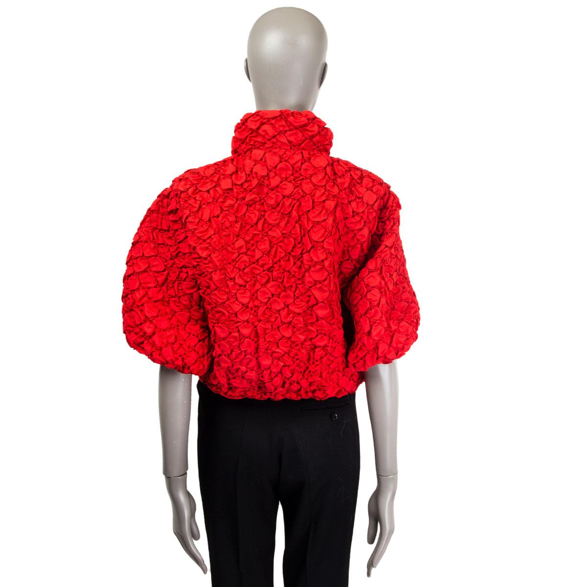 Women's PRADA red silk blend QUILTED RUCHED CROPPED Jacket 42 M