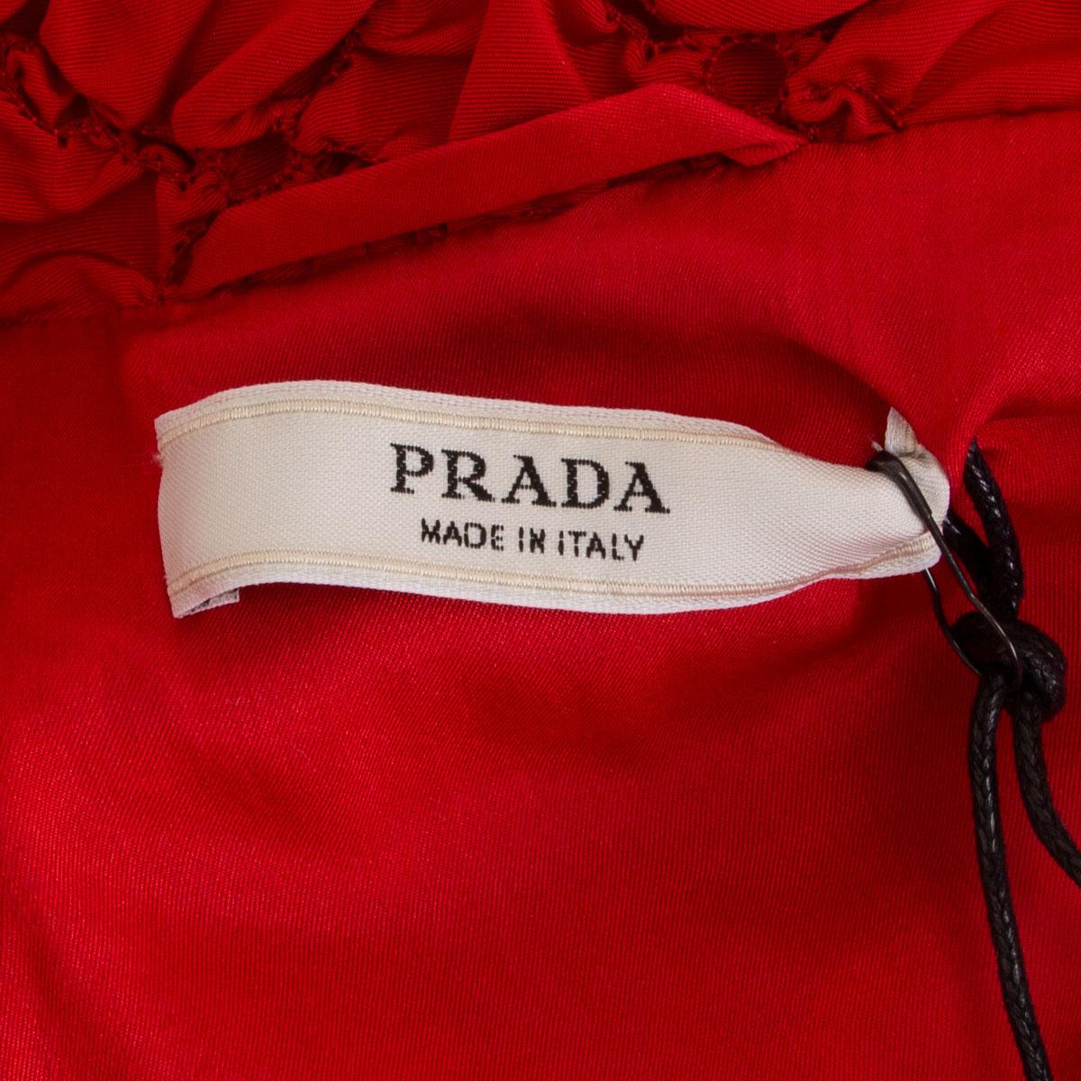 PRADA red silk blend QUILTED RUCHED CROPPED Jacket 42 M 2
