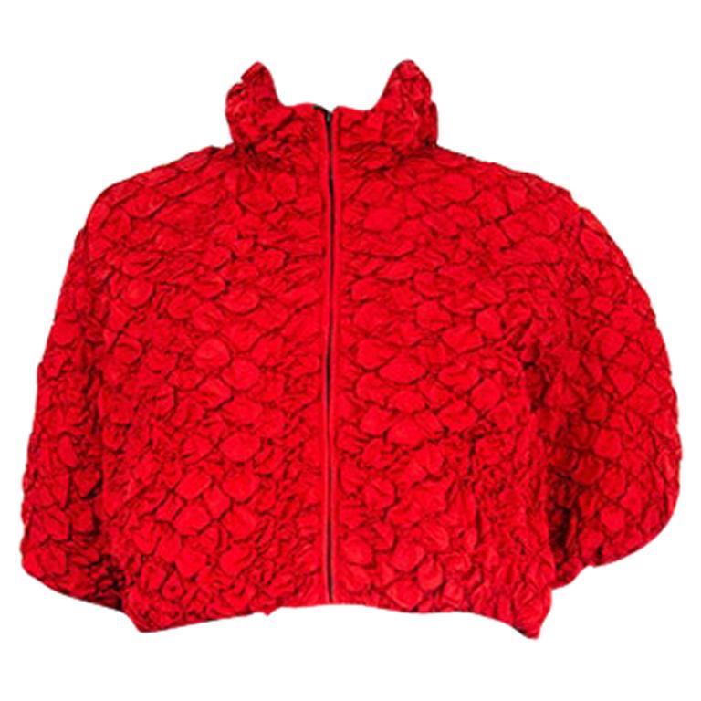 PRADA red silk blend QUILTED RUCHED CROPPED Jacket 42 M