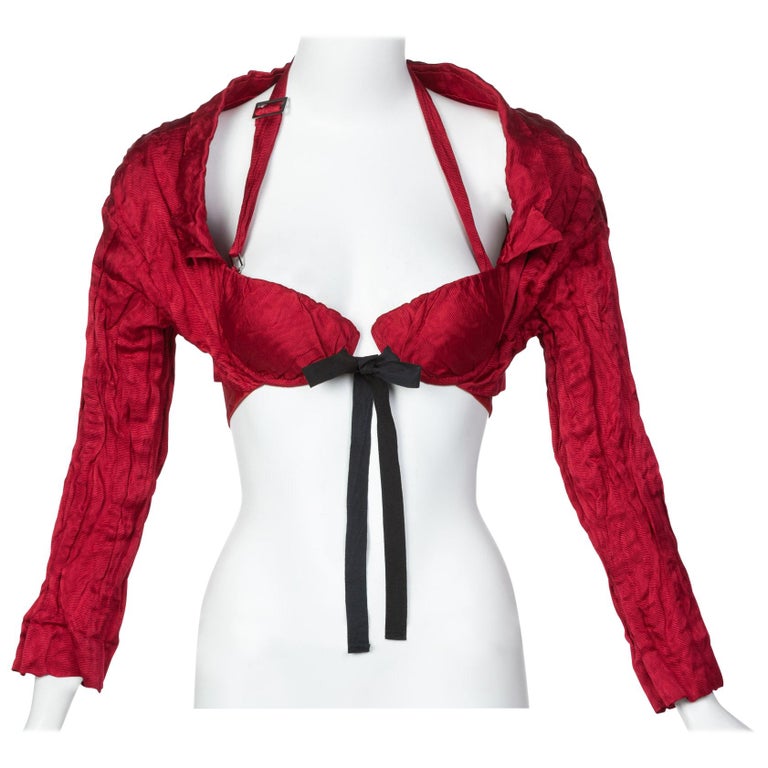 Prada Red Silk Bolero Bra Top, 2009