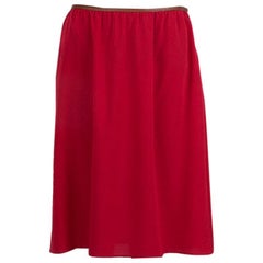PRADA red silk LEATHER WAIST BAND Knee Length Skirt 46 XL