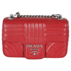 Prada Red Soft Calfskin Impunture Diagramme Medium Chain Flap Bag