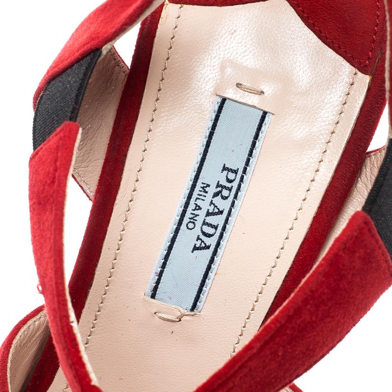 Prada Red Suede Leather Open Toe Ankle Strap Sandals Size 38 3