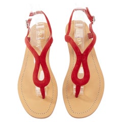 PRADA red suede leather wavy tstrap thong ankle buckle comfort flat sandals EU37