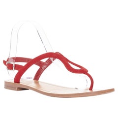 PRADA red suede leather wavy tstrap thong ankle buckle comfort flat sandals EU37