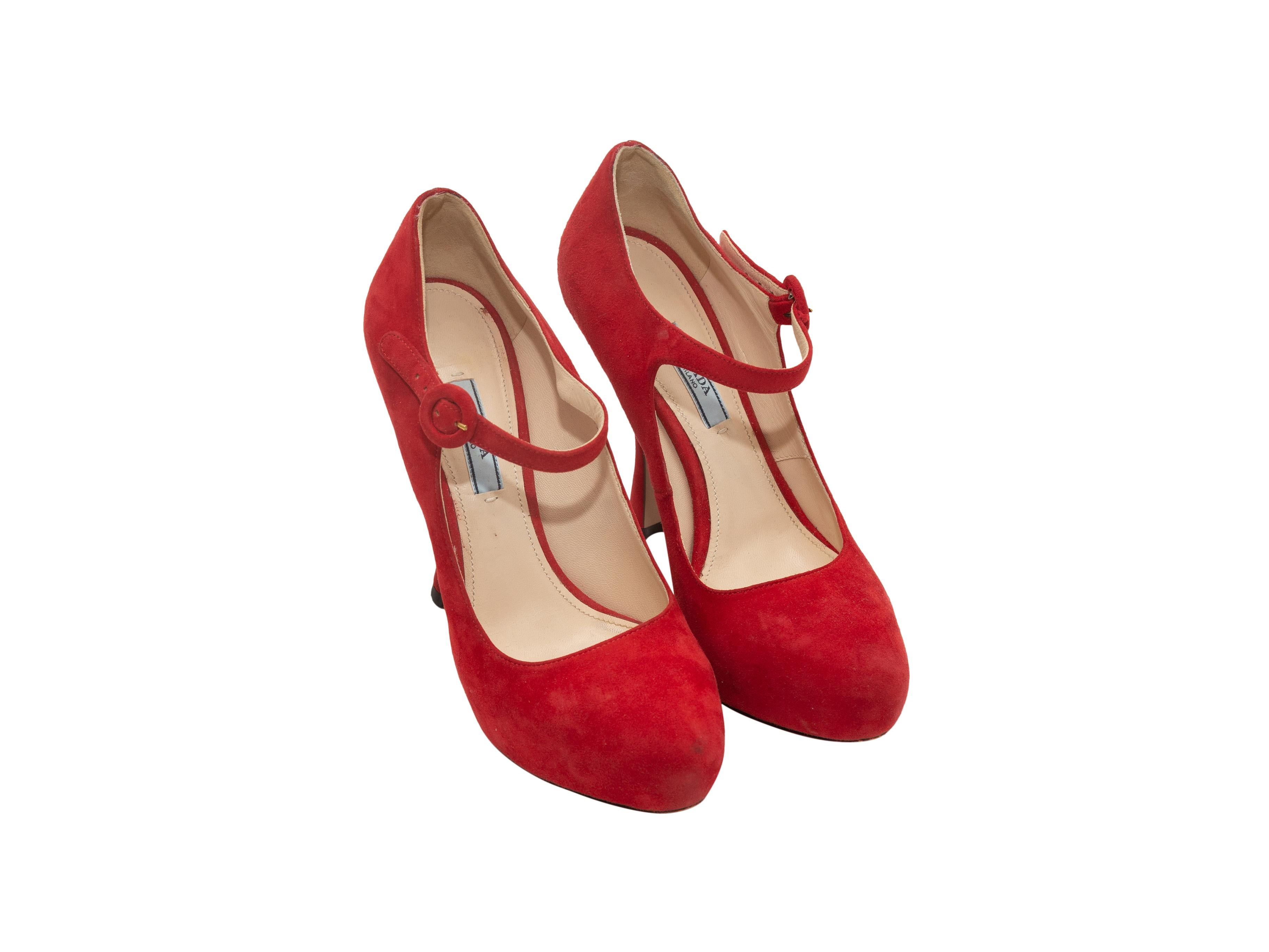 Prada Red Suede Mary Jane Pumps For Sale at 1stDibs