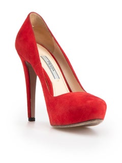 Prada Red Suede Platform Pumps Size IT 36.5