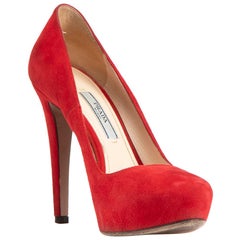 Prada Red Suede Platform Pumps Size IT 36.5