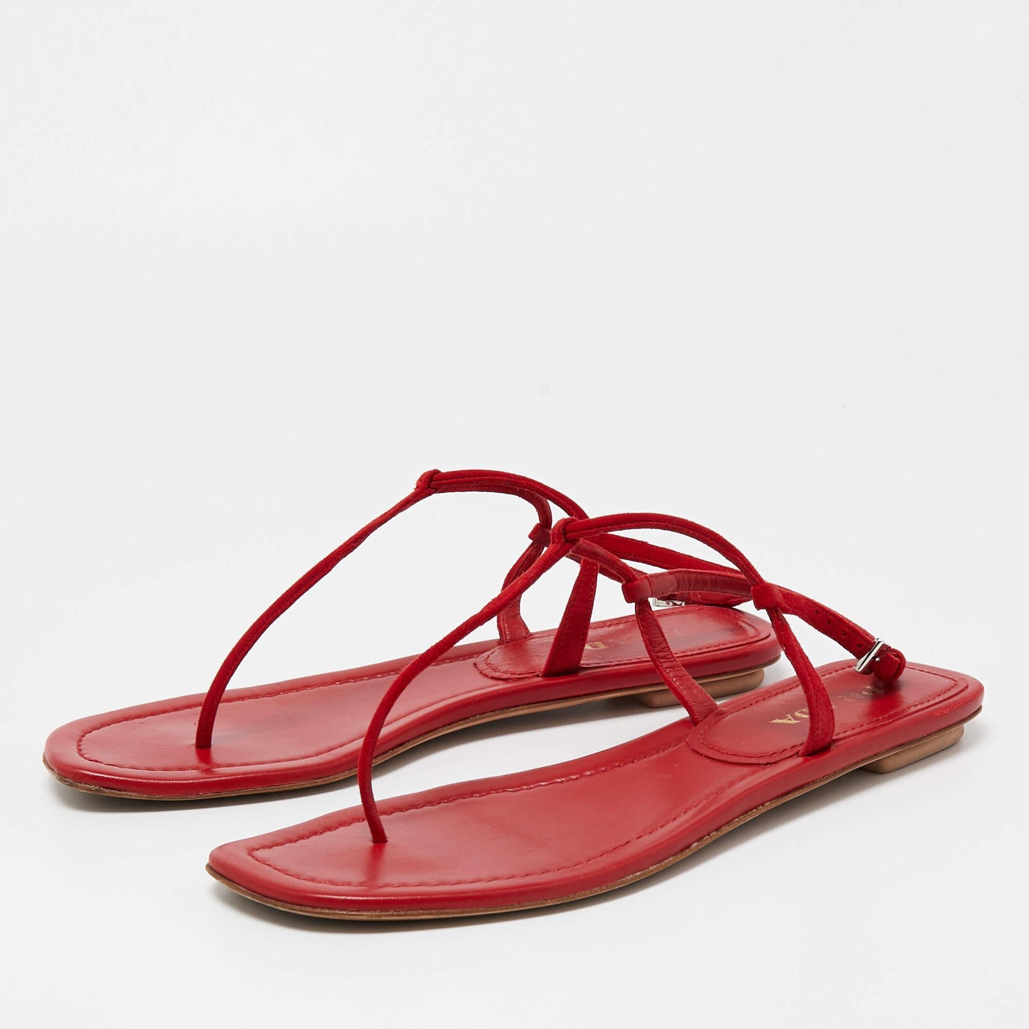 Women's Prada Red Suede Thong Flat Sandals Size 39.5