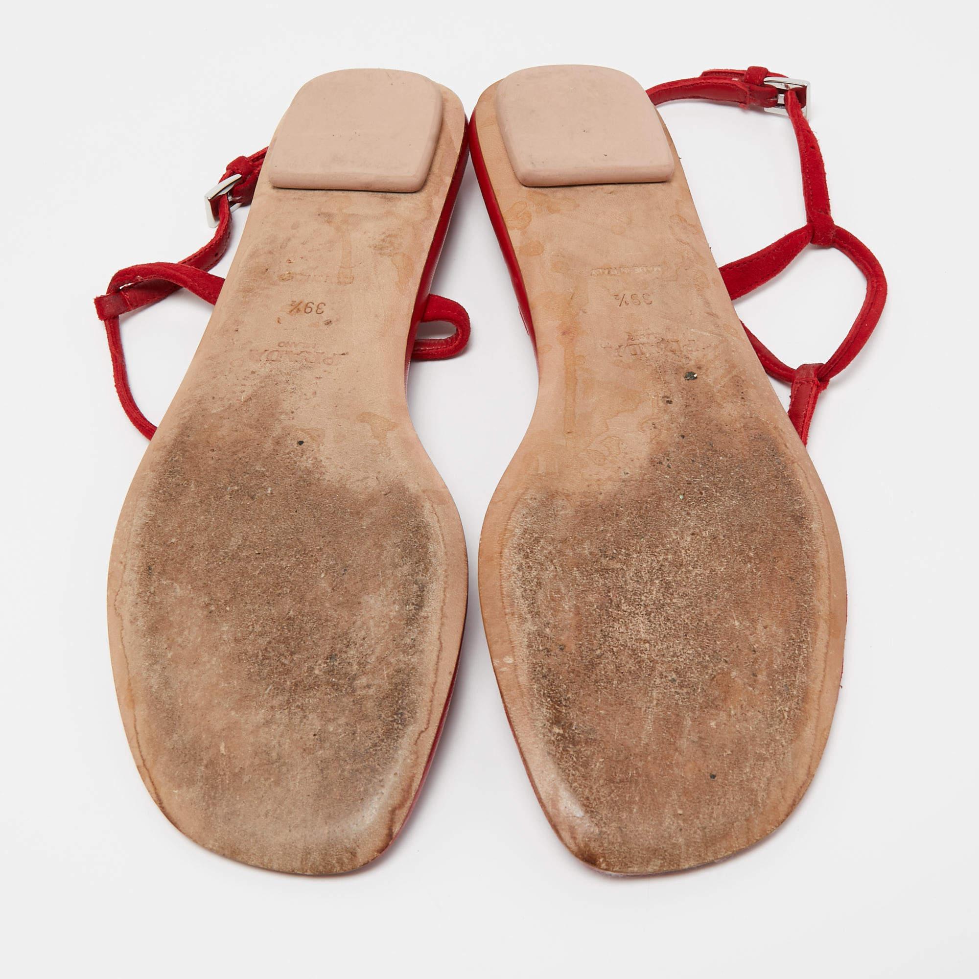 Prada Red Suede Thong Flat Sandals Size 39.5 1