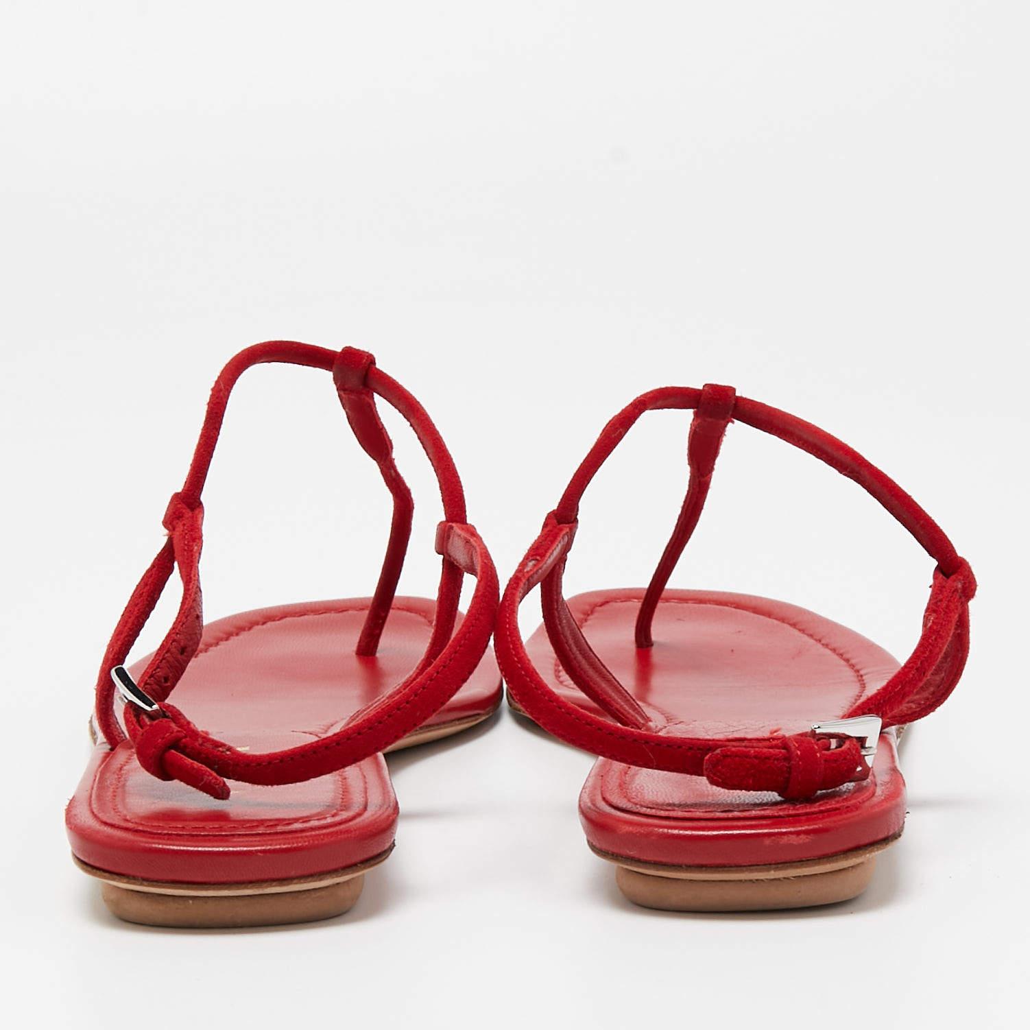 Prada Red Suede Thong Flat Sandals Size 39.5 3