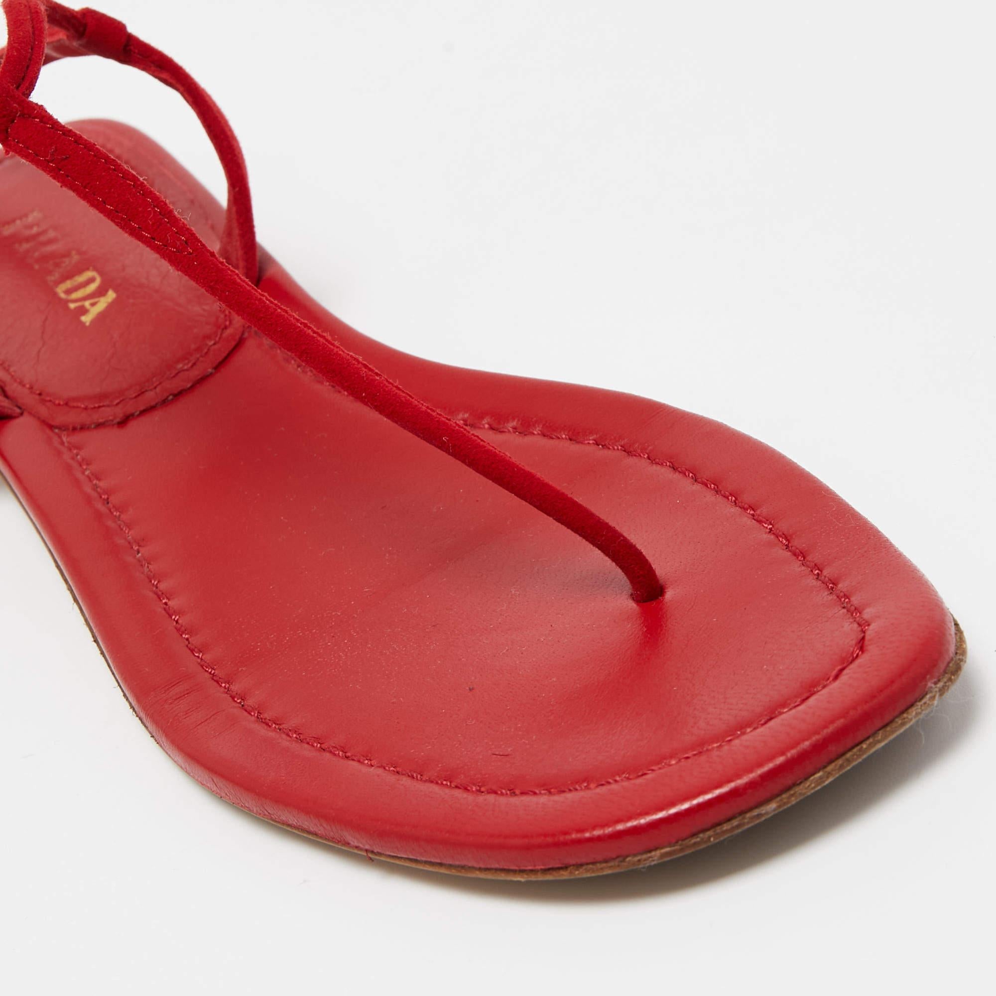 Prada Red Suede Thong Flat Sandals Size 39.5 4