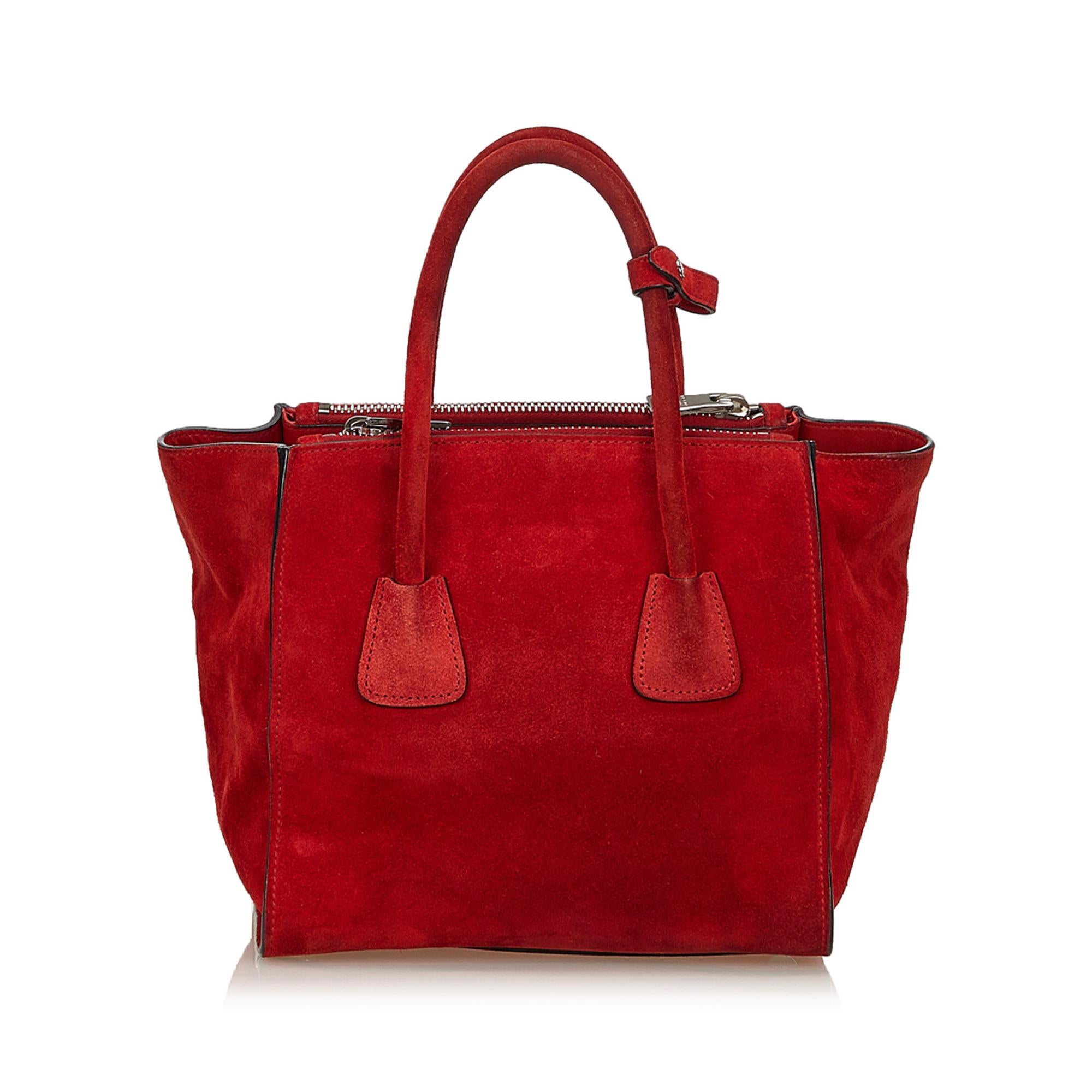 red suede handbag