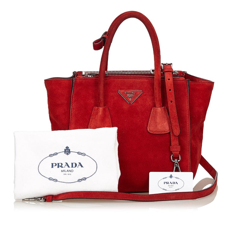 Prada Red Suede Twin Pocket Bag at 1stDibs | red suede handbag