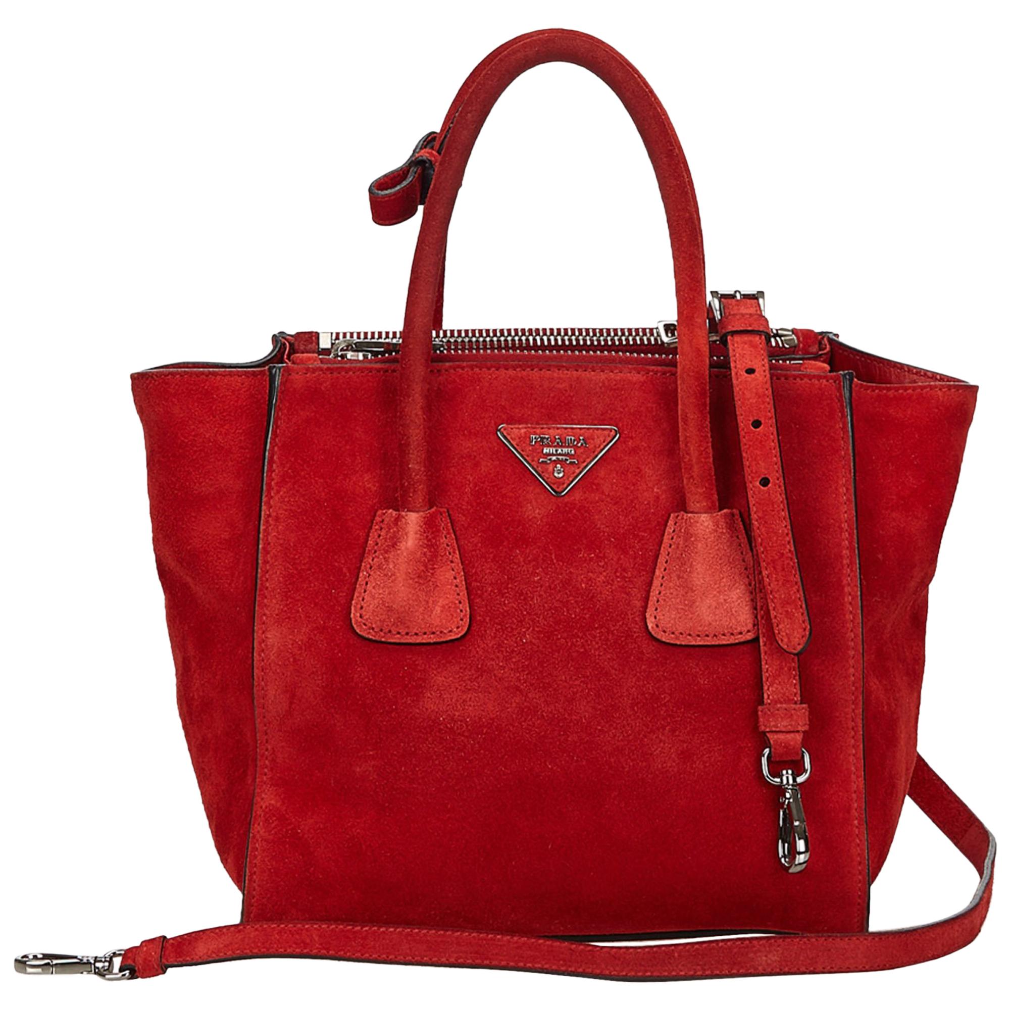 Prada Red Suede Twin Pocket Bag